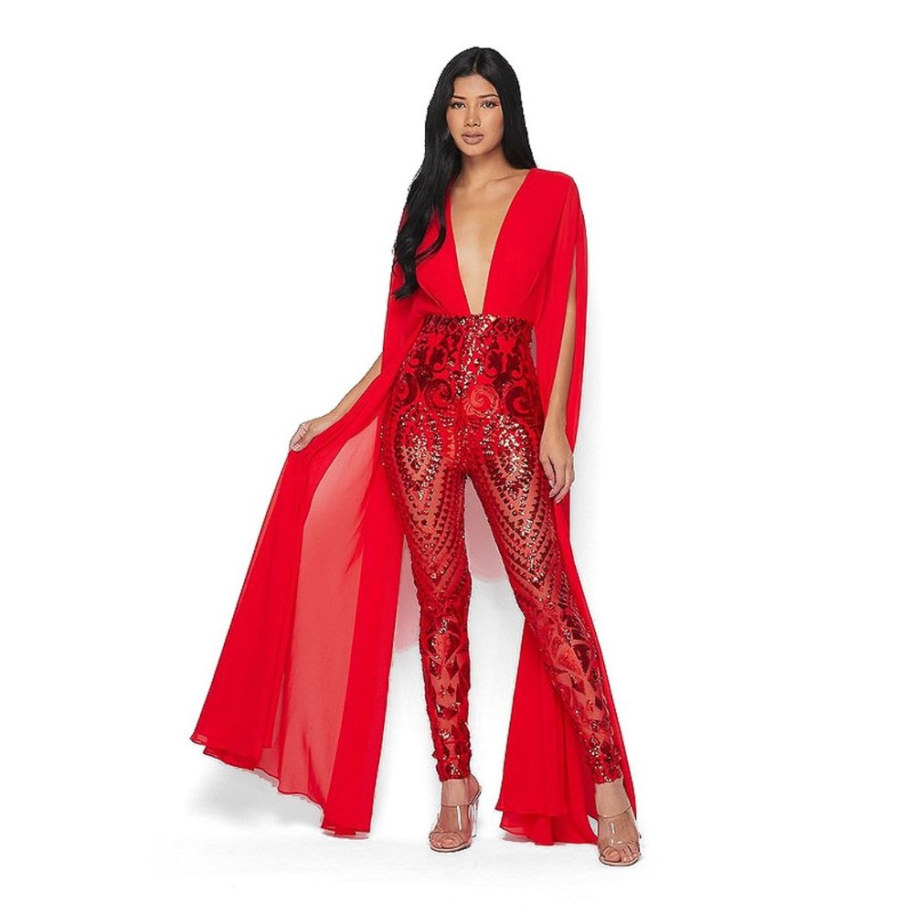 Plunging Sequin Jumpsuit